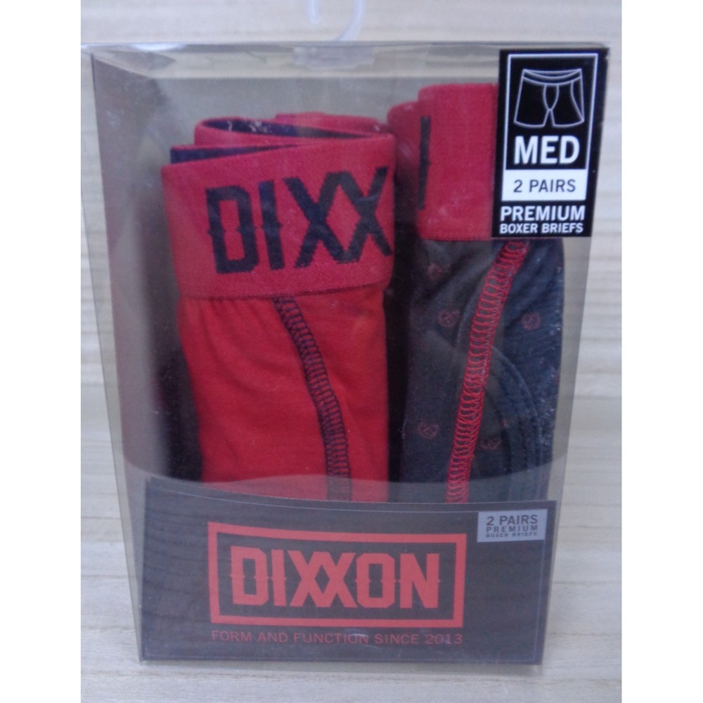Dixxon‎ Boxer Briefs Premium 2 Pack Mens Size Medium Red Solid/Black Pattern